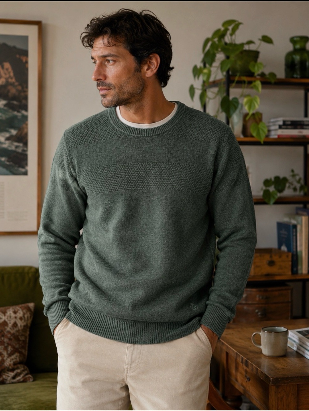 FAT FACE PINE FOREST GREEN CASHMERE COTTON CREW NECK SWEATER MEN’S XL SOFT DAD